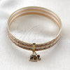 Oro Laminado Semanario Bangle, Gold Filled Style Elephant Design, with Garnet Crystal, Diamond Cutting Finish, Tricolor, 07.253.0014.06 (13 MM Thickness, Size 6 (2.75 Diameter))