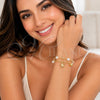 Oro Laminado Charm Bracelet, Gold Filled Style Star and Ball Design, with Ivory Pearl, Polished, Golden Finish, 03.213.0449.07 (08 MM Thickness, 7 Inches Length)