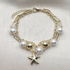 Oro Laminado Charm Bracelet, Gold Filled Style Star and Ball Design, with Ivory Pearl, Polished, Golden Finish, 03.213.0449.07 (08 MM Thickness, 7 Inches Length)