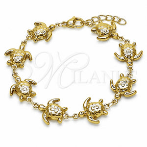 Oro Laminado Fancy Bracelet, Gold Filled Style Turtle and Hollow Design, Polished, Golden Finish, 03.213.0450.07 (15 MM Thickness, 7 Inches Length)