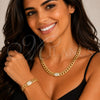 Oro Laminado Necklace and Bracelet, Gold Filled Style Miami Cuban Design, with White Cubic Zirconia, Polished for wholesale, additional product view 2