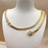 Oro Laminado Necklace and Bracelet, Gold Filled Style Miami Cuban Design, with White Cubic Zirconia, Polished, Golden Finish, 06.60.0008.20