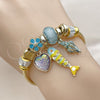 Stainless Steel Individual Bangle, Fish and Heart Design, with Crystal and Light Turquoise Crystal, Turquoise Enamel Finish, Golden Finish, 07.454.0045 (03 MM Thickness, One size fits all)