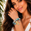 Stainless Steel Individual Bangle, Fish and Shell Design, with Aurore Boreale and Light Turquoise Crystal, White Enamel Finish, Steel Finish, 07.454.0046 (03 MM Thickness, One size fits all)