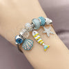 Stainless Steel Individual Bangle, Fish and Shell Design, with Aurore Boreale and Light Turquoise Crystal, White Enamel Finish, Steel Finish, 07.454.0046 (03 MM Thickness, One size fits all)