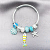 Stainless Steel Individual Bangle, Fish and Shell Design, with Aurore Boreale and Light Turquoise Crystal, White Enamel Finish, Steel Finish, 07.454.0046 (03 MM Thickness, One size fits all)