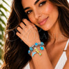 Stainless Steel Individual Bangle, Fish and Turtle Design, with Light Turquoise and Indicolite Crystal, White Enamel Finish, Steel Finish, 07.454.0047 (03 MM Thickness, One size fits all)