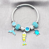 Stainless Steel Individual Bangle, Fish and Turtle Design, with Light Turquoise and Indicolite Crystal, White Enamel Finish, Steel Finish, 07.454.0047 (03 MM Thickness, One size fits all)