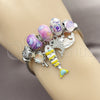 Stainless Steel Individual Bangle, Fish and Dolphin Design, with Crystal and Aurore Boreale Crystal, White Enamel Finish, Steel Finish, 07.454.0048 (03 MM Thickness, One size fits all)