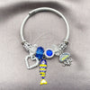 Stainless Steel Individual Bangle, Fish and Heart Design, with Sapphire Blue Crystal and Ivory Pearl, Blue Enamel Finish, Steel Finish, 07.454.0049 (03 MM Thickness, One size fits all)