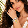 Stainless Steel Individual Bangle, Fish and Snail Design, with Crystal and Moonlight Crystal, White Enamel Finish, Steel Finish, 07.454.0051 (03 MM Thickness, One size fits all)