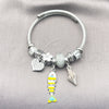 Stainless Steel Individual Bangle, Fish and Snail Design, with Crystal and Moonlight Crystal, White Enamel Finish, Steel Finish, 07.454.0051 (03 MM Thickness, One size fits all)
