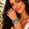 Stainless Steel Individual Bangle, Fish and Turtle Design, with Light Turquoise and Crystal Crystal, Blue Enamel Finish, Steel Finish, 07.454.0052 (03 MM Thickness, One size fits all)