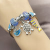 Stainless Steel Individual Bangle, Fish and Turtle Design, with Light Turquoise and Crystal Crystal, Blue Enamel Finish, Steel Finish, 07.454.0052 (03 MM Thickness, One size fits all)