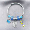 Stainless Steel Individual Bangle, Fish and Turtle Design, with Light Turquoise and Crystal Crystal, Blue Enamel Finish, Steel Finish, 07.454.0052 (03 MM Thickness, One size fits all)