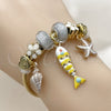 Stainless Steel Individual Bangle, Fish and Star Design, with Moonlight Crystal, White Enamel Finish, Golden Finish, 07.454.0053 (03 MM Thickness, One size fits all)