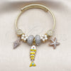 Stainless Steel Individual Bangle, Fish and Star Design, with Moonlight Crystal, White Enamel Finish, Golden Finish, 07.454.0053 (03 MM Thickness, One size fits all)
