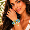 Stainless Steel Individual Bangle, Fish and Dolphin Design, with Light Turquoise and Indicolite Crystal, Turquoise Enamel Finish, Golden Finish, 07.454.0054 (03 MM Thickness, One size fits all)