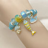Stainless Steel Individual Bangle, Fish and Dolphin Design, with Light Turquoise and Indicolite Crystal, Turquoise Enamel Finish, Golden Finish, 07.454.0054 (03 MM Thickness, One size fits all)