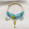 Stainless Steel Individual Bangle, Fish and Dolphin Design, with Light Turquoise and Indicolite Crystal, Turquoise Enamel Finish, Golden Finish, 07.454.0054 (03 MM Thickness, One size fits all)