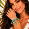 Stainless Steel Individual Bangle, Fish and Seahorse Design, with Crystal and Light Turquoise Crystal, Polished, Golden Finish, 07.454.0055 (03 MM Thickness, One size fits all)