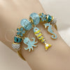 Stainless Steel Individual Bangle, Fish and Seahorse Design, with Crystal and Light Turquoise Crystal, Polished, Golden Finish, 07.454.0055 (03 MM Thickness, One size fits all)