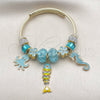 Stainless Steel Individual Bangle, Fish and Seahorse Design, with Crystal and Light Turquoise Crystal, Polished, Golden Finish, 07.454.0055 (03 MM Thickness, One size fits all)