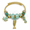 Stainless Steel Individual Bangle, Fish and Seahorse Design, with Crystal and Light Turquoise Crystal, Polished, Golden Finish, 07.454.0055 (03 MM Thickness, One size fits all)