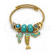 Stainless Steel Individual Bangle, Fish and Seahorse Design, with Indicolite and Turquoise Crystal, Turquoise Enamel Finish, Golden Finish, 07.454.0056 (03 MM Thickness, One size fits all)