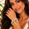 Stainless Steel Individual Bangle, Fish and Shell Design, with Crystal and Aurore Boreale Crystal, White Enamel Finish, Golden Finish, 07.454.0057 (03 MM Thickness, One size fits all)