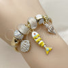 Stainless Steel Individual Bangle, Fish and Shell Design, with Crystal and Aurore Boreale Crystal, White Enamel Finish, Golden Finish, 07.454.0057 (03 MM Thickness, One size fits all)