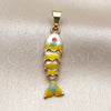 Oro Laminado Fancy Pendant, Gold Filled Style Fish Design, White Enamel Finish, Golden Finish, 05.454.0001