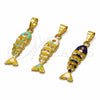 Oro Laminado Fancy Pendant, Gold Filled Style Fish Design, White Enamel Finish, Golden Finish, 05.454.0001
