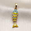 Oro Laminado Fancy Pendant, Gold Filled Style Fish Design, Turquoise Enamel Finish, Golden Finish, 05.454.0001.1