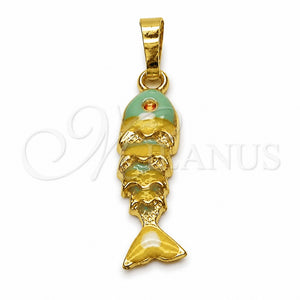 Oro Laminado Fancy Pendant, Gold Filled Style Fish Design, Turquoise Enamel Finish, Golden Finish, 05.454.0001.1