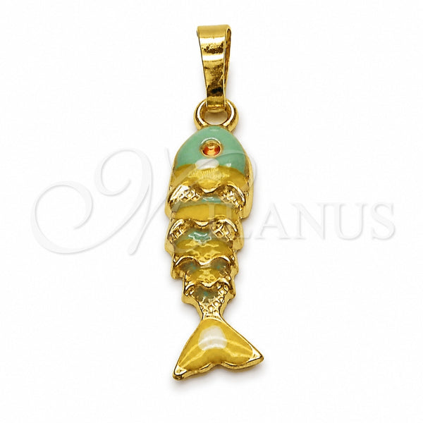 Oro Laminado Fancy Pendant, Gold Filled Style Fish Design, Turquoise Enamel Finish, Golden Finish, 05.454.0001.1