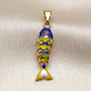 Oro Laminado Fancy Pendant, Gold Filled Style Fish Design, Blue Enamel Finish, Golden Finish, 05.454.0001.2