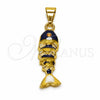 Oro Laminado Fancy Pendant, Gold Filled Style Fish Design, Blue Enamel Finish, Golden Finish, 05.454.0001.2