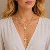Oro Laminado Thin Rosary, Gold Filled Style San Benito and Disco Design, with White Micro Pave, Diamond Cutting Finish, Tricolor, 09.469.0002.22
