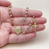 Oro Laminado Thin Rosary, Gold Filled Style San Benito and Disco Design, with White Micro Pave, Diamond Cutting Finish, Tricolor, 09.469.0002.22