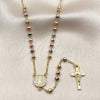 Oro Laminado Thin Rosary, Gold Filled Style San Benito and Disco Design, with White Micro Pave, Diamond Cutting Finish, Tricolor, 09.469.0002.22