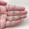 Oro Laminado Thin Rosary, Gold Filled Style San Benito and Crucifix Design, with White Cubic Zirconia, Diamond Cutting Finish, Tricolor, 09.469.0003.24