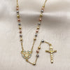 Oro Laminado Thin Rosary, Gold Filled Style San Judas and Crucifix Design, with Multicolor Micro Pave, Diamond Cutting Finish, Tricolor, 09.469.0004.24