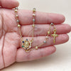 Oro Laminado Thin Rosary, Gold Filled Style Guadalupe and Crucifix Design, with Multicolor and White Cubic Zirconia, Diamond Cutting Finish, Tricolor, 09.469.0005.22