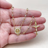 Oro Laminado Thin Rosary, Gold Filled Style Guadalupe and Crucifix Design, with White Cubic Zirconia, Diamond Cutting Finish, Tricolor, 09.469.0006.24