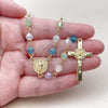 Oro Laminado Medium Rosary, Gold Filled Style San Benito and Crucifix Design, with Multicolor Crystal, Polished, Golden Finish, 09.469.0009.28