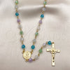 Oro Laminado Medium Rosary, Gold Filled Style San Benito and Crucifix Design, with Multicolor Crystal, Polished, Golden Finish, 09.469.0009.28