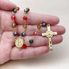 Oro Laminado Medium Rosary, Gold Filled Style San Benito and Crucifix Design, with Multicolor Crystal, Polished, Golden Finish, 09.469.0009.1.28