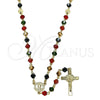 Oro Laminado Medium Rosary, Gold Filled Style San Benito and Crucifix Design, with Multicolor Crystal, Polished, Golden Finish, 09.469.0009.1.28