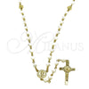 Oro Laminado Medium Rosary, Gold Filled Style San Benito and Crucifix Design, with Ivory Crystal, Polished, Golden Finish, 09.469.0009.2.26